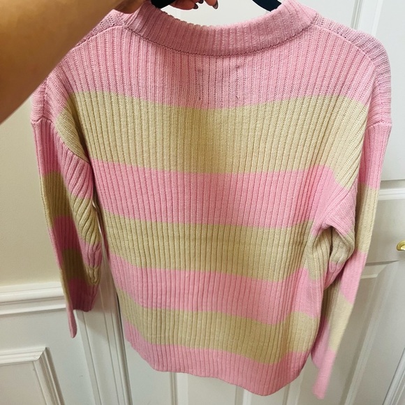 Cozy Pink and Tan Striped Women's Sweater - Picture 6 of 6
